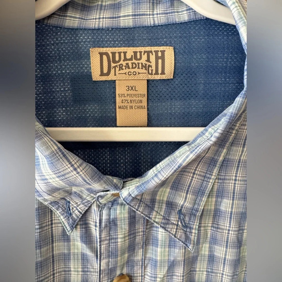 Duluth Trading Company Men's Button Down Blue Plaid Shirt Fishing Outdoor 3XL - Picture 3 of 9